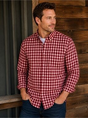 Jachs Red Plaid Button Front Shirt Mens XL Long Sleeve Casual Cotton